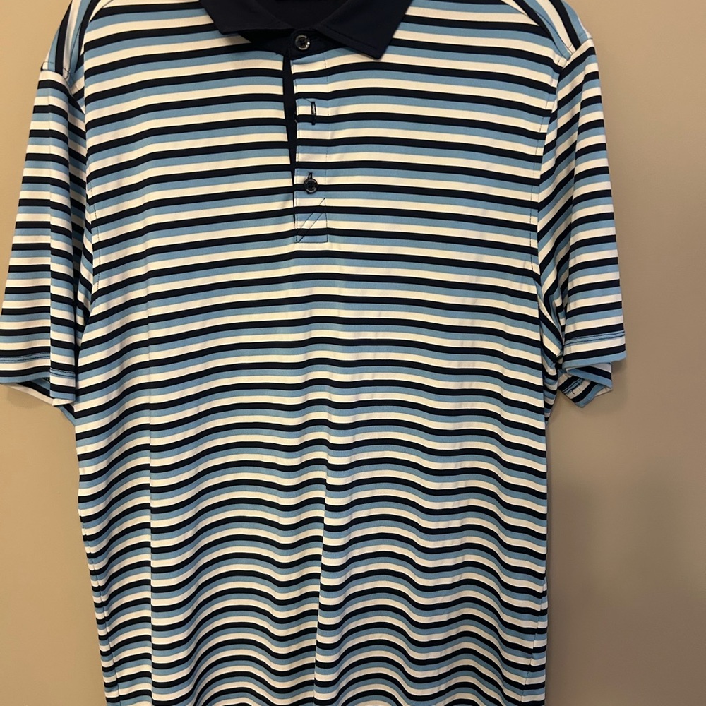 Cutter & Buck Navy and White Striped Polo